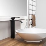 Mitigeur de lavabo cascade noir haut robinet vasque  poser carr en laiton pour salle de bain - auralum ...