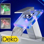 Mitigeur robinet lavabo cascade led - ideko - gris - laiton - chrom