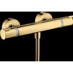 Mitigeur douche thermostatique - hansgrohe - ecostat - aspect dor poli - 2 trous - mtal brillant
