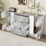 Mivray buffet et enfilade avec 2 portes et 3 tiroirs led en mdf et verre 140�35�75 cm blanc et marbre ...
