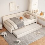 Mivray lit gigogne lit simple avec couchage dappoint 90�200 cm et 90�190 cm sans matelas en velours beige ...