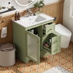Mivray meuble sous vasque avec 2 tiroirs compartiments led et verre gaufr� pour salle de bain en mdf ...