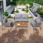 Mivray mobilier de jardin 4 pi�ces - salon ext�rieur avec canap� 2 places fauteuils table basse structure ...