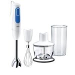 Mixeur plongeant braun mq3035wh avec hachoir sauce - blanc et bleu - 700 watt - powerbell plus et splash ...