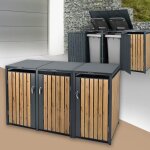 Ml - design abri pour 3 poubelles acier 3 tonnes 240l 200x80x1163 cm anthracite / aspect ch�ne r�sistant ...