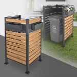 Ml - design clture de poubelle pour 1 poubelle acier aspect bois / anthracite 150x91 cm module dextension ...