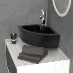 Ml - design lavabo en cramique noir 46x33x13 cm anguleux vasque  poser / mural lave - mains avec trop ...