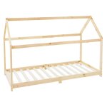 Ml - design lit denfants 90x200 cm avec toit et sommier en bois de pin massf naturel structure maison ...