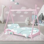 Ml - design lit denfants tipi 70x140 cm avec sommier  lattes en bois massif rose lit tente indien cadre ...