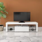 Ml - design meuble bas tv blanc 140x51x35 cm panneau de particules mdf finition mlamine compartiments ...