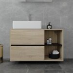 Ml - design meuble sous - vasque 100 x 60 x 455 cm marron / noir en bois mdf m�lamin�e avec 2 tiroirs ...