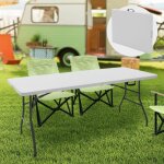 Ml - design table de camping pliante blanc 180 x 74 x 74 cm en plastique hdpe 6 personnes int�rieur / ...