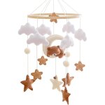 Mobile lit b�b� en bois avec ours �toiles nuages lune et cloches cadeau naissance couleur marron .