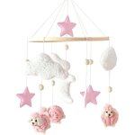 Mobile pour lit b�b� support en bois mobile table � langer bo�te � musique nuages blancs lune nuages ...