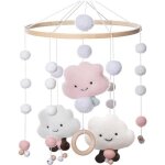 Mobile musical pour lit bb en bois et feutre - bb - rose - boules de feutre - jouets en coton - cloches ...