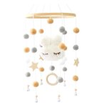 Mobile musical lit bb - bunny - blanc - boules de feutre - cloches
