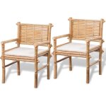 Mobilier de bistro (3 pcs) clarence� table et 2 chaises de jardin avec coussins bambou 50x40x50cm c6978816 ...