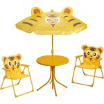 Mobilier de jardin table enfant 2 chaises + parapluie motif tigre - progarden