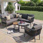 Mobilier terrasse patio - salon de jardin modulaire - 6 places - avec canap�s fauteuil tables basses ...