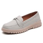 Mocassins femme cuir loafers confortable � enfiler chaussures plates pour printemps et automne - gris ...
