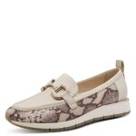 Mocassin femme - tamaris - cuir souple et textile - beige - talon 3 cm