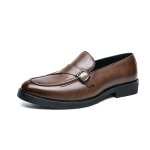 Mocassin homme business en similicuir couleur unie - marron