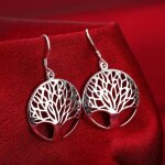 Boucles doreilles - femme - arbre de vie - alliage - argent - dangle Boucles doreilles - femme - arbre de vie - alliage - argent - dangle