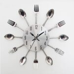 Horloge murale moderne en forme de ruban avec coutellerie ustensile de cuisine