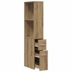 Moderne armoire de salle de bain �troite burke meuble wc avec roulettes ch�ne artisanal 22x41x135 cm ...