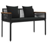 Moderne banc ext�rieur / banc de balcon - banquette de jardin avec coussin noir 117x54x74. 5 cm polyrotin ...