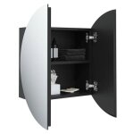 Moderne cabinet de salle de bain solomoon armoire wc avec miroir rond et led noir 47x47x175 cm mm883