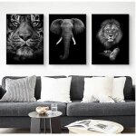 Moderne noir et blanc animal toile tigre �l�phant lion mur art imprimer nordique affiche mur d�cor peinture ...