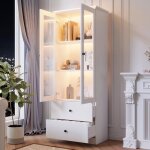 Moderne vitrine led blancheport usb + t�l�commande 16 couleurs2 tiroirs + �tag�res r�glablesarmoire salon ...