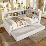 Modfu lit banquette enfant 90x200 cm avec lit gigogne 90x190 cm et 2 ports usb panneaux de particules ...