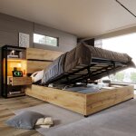 Modfu lit coffre adulte 180x200cm avec 2 tiroirs port usb + type - c et t�te de lit avec rangement mdf ...