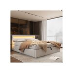 Modfu lit coffre capitonn� 140x190 cm avec sommier � lattes et t�te de lit �clair�e en diff�rentes couleurs. ...