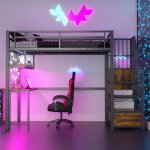 Modfu lit mezzanine enfant 90x200cm avec armoire �clairage led bureau et �chelle de rangement m�tal noir ...