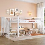 Modfu lit mezzanine enfant 90x200cm avec escalier de rangement m�tal blanc