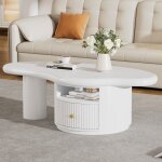 Modfu table basse en forme de nuage avec tiroir 110�60�37. 5 cm mdf blanc