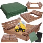 Modo24 bac � sable bois de jardin 120x117 cm couvercle 2 - en - 1 bancs dossier agrofibre incluse avec ...