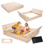 Modo24 bac � sable en bois de jardin 120x117 cm couvercle 2 - en - 1 bancs dossier agrofibre incluse ...