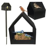 Modo24 mangeoire oiseaux sur pied bois �tanche avec toit nichoir cabane jardin / balcon toute saison ...