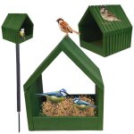 Modo24 mangeoire oiseaux sur pied bois �tanche avec toit nichoir cabane jardin / balcon toute saison ...