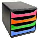 Module de classement - big - box - 4 tiroirs - noir / arlequin - ultra - rigide - tiroirs ouverts