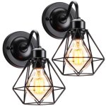 Mogod 2pcs applique mural int�rieur industriel vintage en m�tal � tube courb� noir - luminaire e27 cage ...
