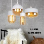 Mogod lot de 4 lustre en verre ambre blanc plafonnier moderne e27 suspension dcore pour chambre salon ...