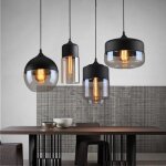 Mogod 4pcs moderne lustre en verre suspension luminaire abat - jour noir et transparent brun e27 luminaire ...