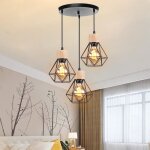 Mogod lustre disque noir 3 lampes suspension cage en bois m�tal lustre plafonnier �clairage design vintage ...