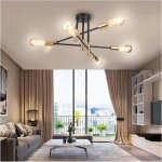 Mogod lustre industriel vintage 6 e27 lumires plafonnier moderne noir et cuivre luminaire pour chambre ...