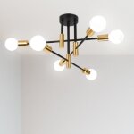 Mogod lustre plafonnier industriel vintage 6 e27 ttes lampe de plafond en mtal noir et cuivre pour ...